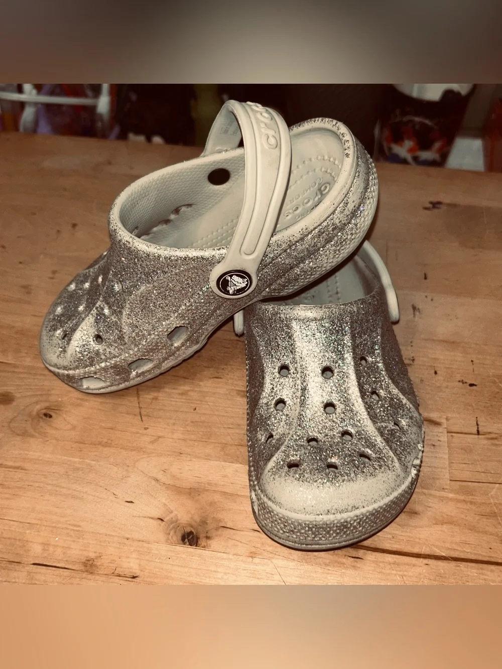 Crocs Classic Glitter Kids Clog Silver US 11 Slip-On Synthetic Logo